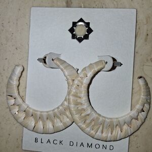 Black Diamond Cream Hoop Earrings